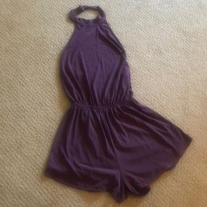 Open back halter plum romper size small